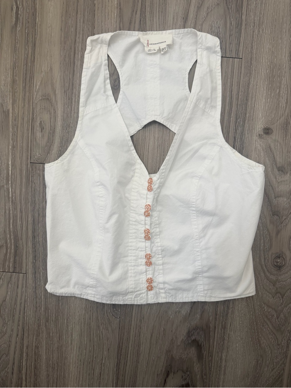 Anthropologie White Cotton Vest with Creamsicle Orange Buttons, Size 0